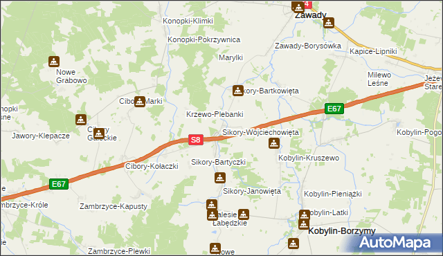 mapa Sikory-Wojciechowięta, Sikory-Wojciechowięta na mapie Targeo