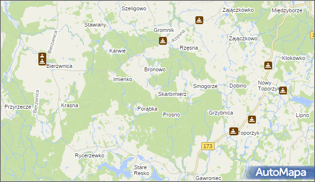 mapa Skarbimierz gmina Połczyn-Zdrój, Skarbimierz gmina Połczyn-Zdrój na mapie Targeo