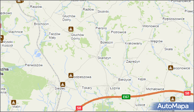 mapa Skarszyn gmina Trzebnica, Skarszyn gmina Trzebnica na mapie Targeo