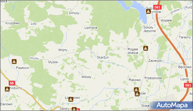 mapa Skarżyn gmina Biała Piska, Skarżyn gmina Biała Piska na mapie Targeo