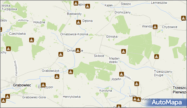 mapa Skibice gmina Grabowiec, Skibice gmina Grabowiec na mapie Targeo
