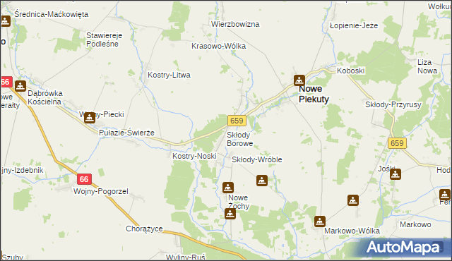 mapa Skłody Borowe, Skłody Borowe na mapie Targeo