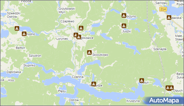 mapa Skoczkowo gmina Kościerzyna, Skoczkowo gmina Kościerzyna na mapie Targeo