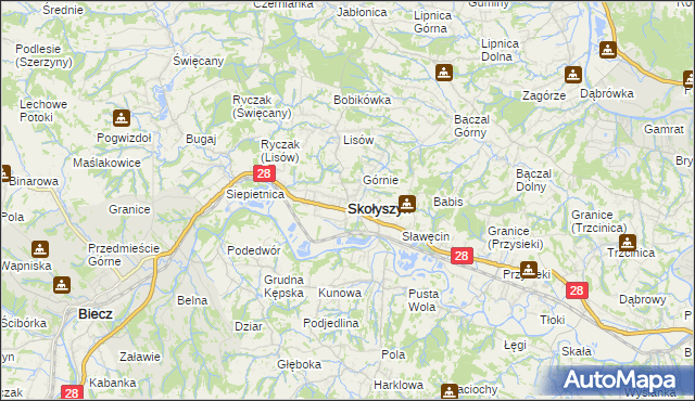 mapa Skołyszyn, Skołyszyn na mapie Targeo