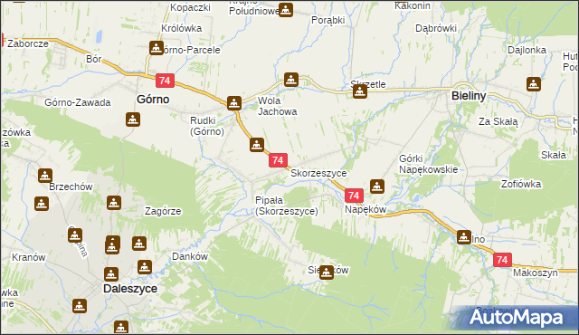 mapa Skorzeszyce, Skorzeszyce na mapie Targeo