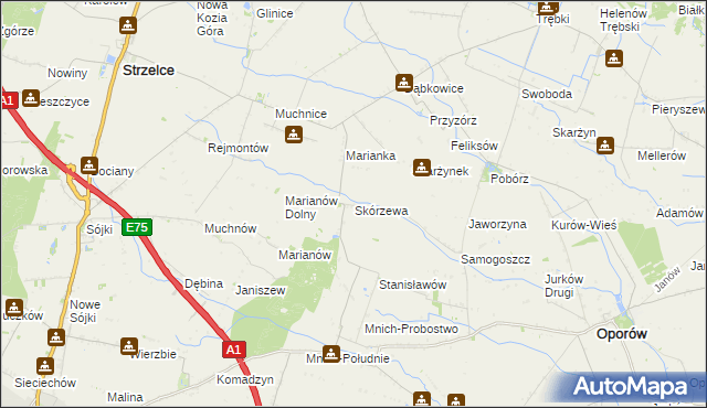 mapa Skórzewa, Skórzewa na mapie Targeo