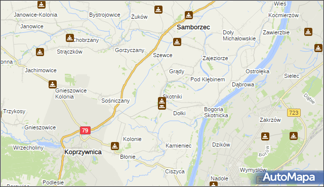 mapa Skotniki gmina Samborzec, Skotniki gmina Samborzec na mapie Targeo