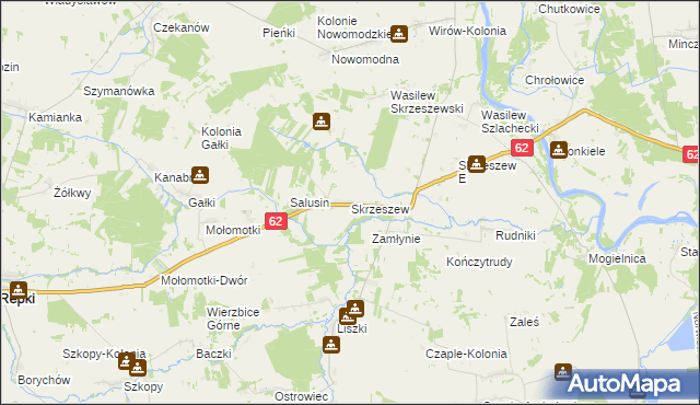 mapa Skrzeszew gmina Repki, Skrzeszew gmina Repki na mapie Targeo