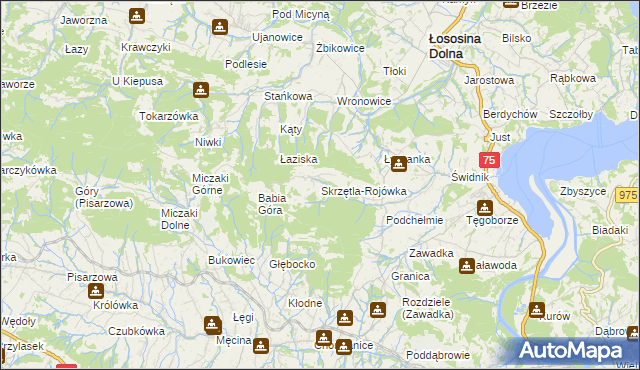 mapa Skrzętla-Rojówka, Skrzętla-Rojówka na mapie Targeo