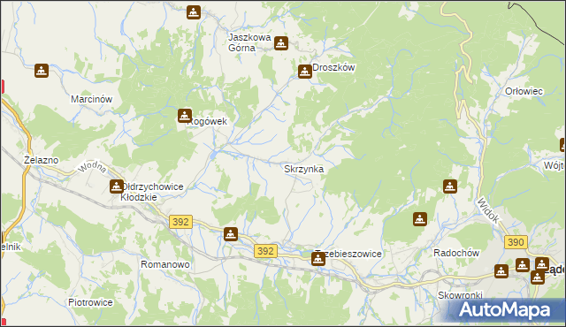 mapa Skrzynka gmina Lądek-Zdrój, Skrzynka gmina Lądek-Zdrój na mapie Targeo
