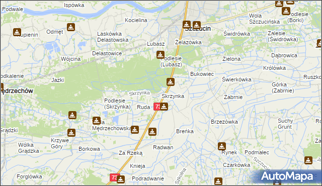 mapa Skrzynka gmina Szczucin, Skrzynka gmina Szczucin na mapie Targeo