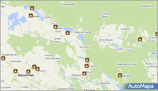 mapa Skrzynki gmina Baruchowo, Skrzynki gmina Baruchowo na mapie Targeo