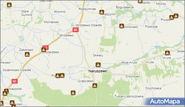 mapa Skwary gmina Naruszewo, Skwary gmina Naruszewo na mapie Targeo