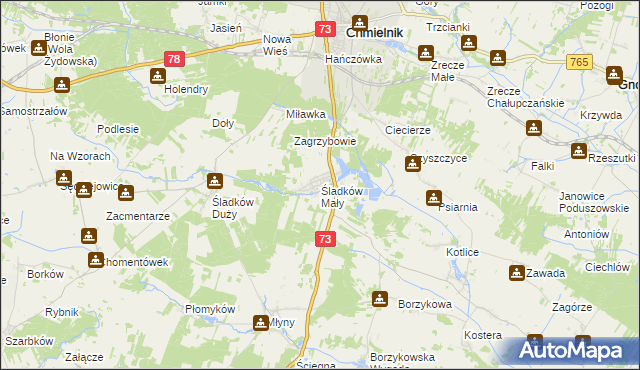 mapa Śladków Mały, Śladków Mały na mapie Targeo