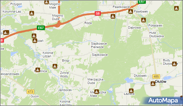 mapa Ślądkowice, Ślądkowice na mapie Targeo