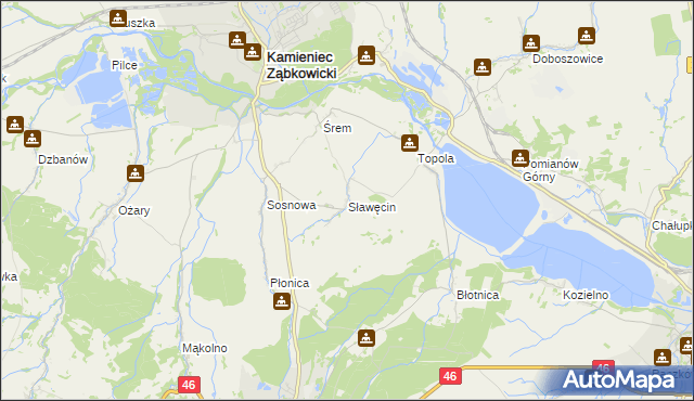 mapa Sławęcin gmina Kamieniec Ząbkowicki, Sławęcin gmina Kamieniec Ząbkowicki na mapie Targeo