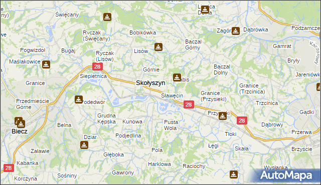 mapa Sławęcin gmina Skołyszyn, Sławęcin gmina Skołyszyn na mapie Targeo