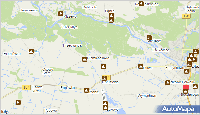 mapa Sławienko gmina Oborniki, Sławienko gmina Oborniki na mapie Targeo