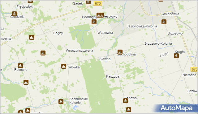 mapa Sławno gmina Dąbrowa Białostocka, Sławno gmina Dąbrowa Białostocka na mapie Targeo