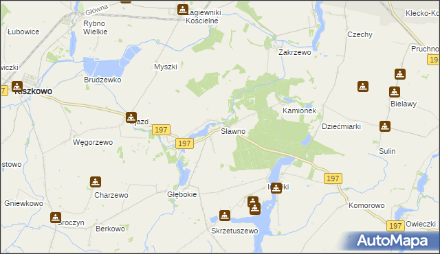 mapa Sławno gmina Kiszkowo, Sławno gmina Kiszkowo na mapie Targeo