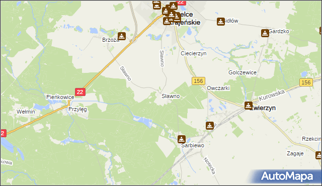 mapa Sławno gmina Strzelce Krajeńskie, Sławno gmina Strzelce Krajeńskie na mapie Targeo