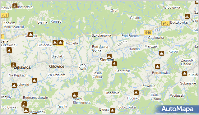 mapa Ślemień, Ślemień na mapie Targeo