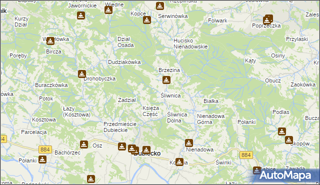 mapa Śliwnica gmina Dubiecko, Śliwnica gmina Dubiecko na mapie Targeo