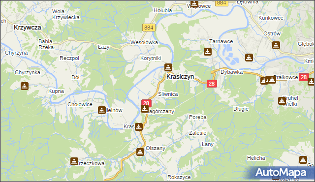 mapa Śliwnica gmina Krasiczyn, Śliwnica gmina Krasiczyn na mapie Targeo