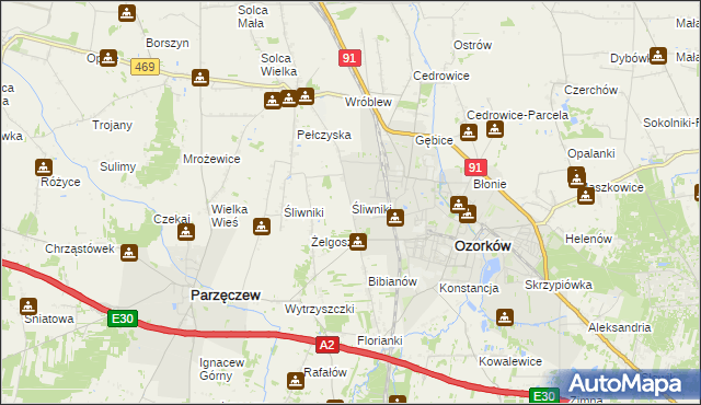 mapa Śliwniki gmina Ozorków, Śliwniki gmina Ozorków na mapie Targeo