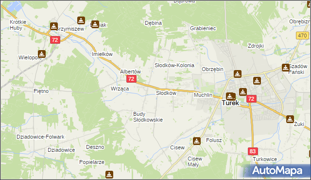 mapa Słodków gmina Turek, Słodków gmina Turek na mapie Targeo