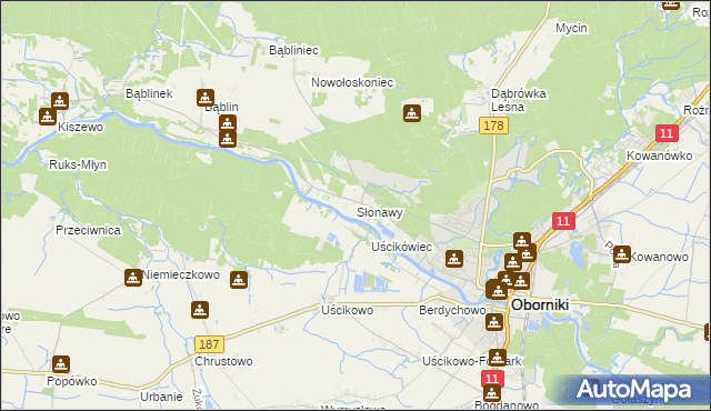 mapa Słonawy gmina Oborniki, Słonawy gmina Oborniki na mapie Targeo