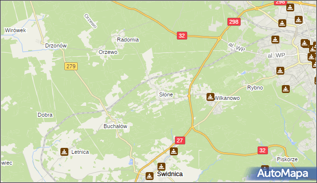 mapa Słone gmina Świdnica, Słone gmina Świdnica na mapie Targeo