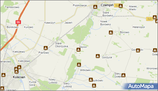 mapa Słonin, Słonin na mapie Targeo