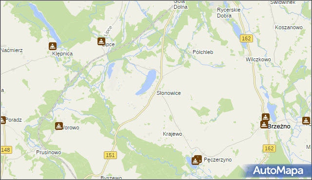 mapa Słonowice gmina Brzeżno, Słonowice gmina Brzeżno na mapie Targeo