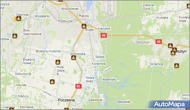 mapa Słowik gmina Poczesna, Słowik gmina Poczesna na mapie Targeo