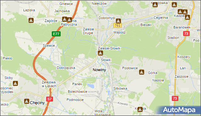 mapa Słowik gmina Sitkówka-Nowiny, Słowik gmina Sitkówka-Nowiny na mapie Targeo