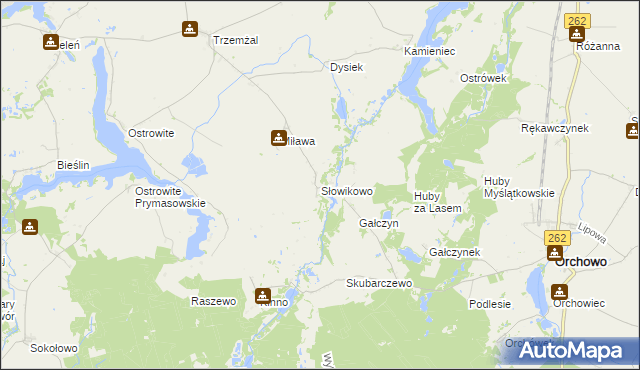 mapa Słowikowo gmina Orchowo, Słowikowo gmina Orchowo na mapie Targeo