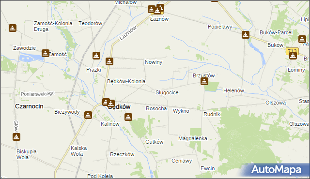 mapa Sługocice gmina Będków, Sługocice gmina Będków na mapie Targeo