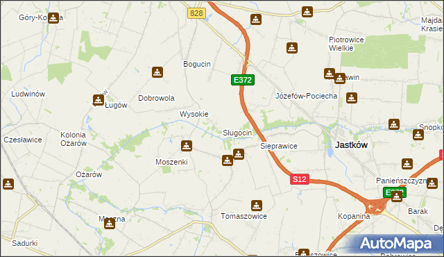 mapa Sługocin gmina Jastków, Sługocin gmina Jastków na mapie Targeo