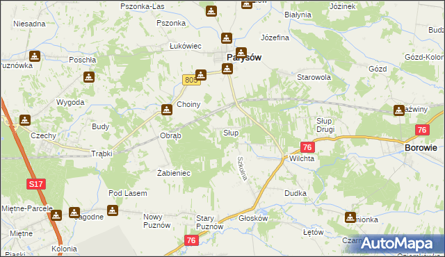 mapa Słup gmina Parysów, Słup gmina Parysów na mapie Targeo