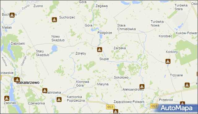 mapa Słupie gmina Bakałarzewo, Słupie gmina Bakałarzewo na mapie Targeo