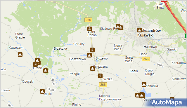 mapa Służewo gmina Aleksandrów Kujawski, Służewo gmina Aleksandrów Kujawski na mapie Targeo