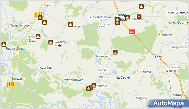 mapa Śmiarowo, Śmiarowo na mapie Targeo