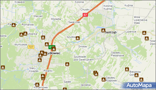 mapa Śmiłów gmina Jastrząb, Śmiłów gmina Jastrząb na mapie Targeo