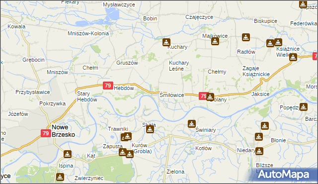 mapa Śmiłowice gmina Nowe Brzesko, Śmiłowice gmina Nowe Brzesko na mapie Targeo