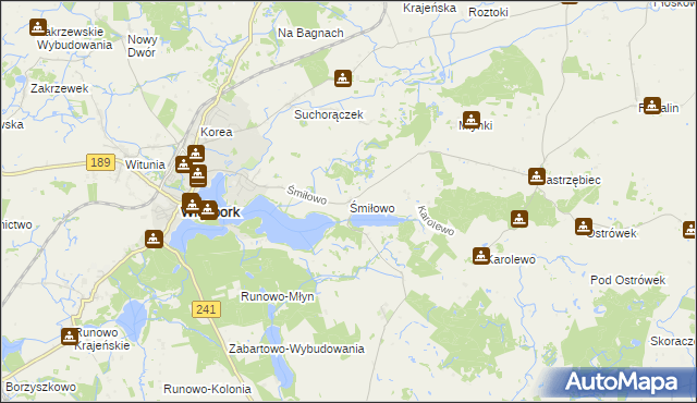 mapa Śmiłowo gmina Więcbork, Śmiłowo gmina Więcbork na mapie Targeo