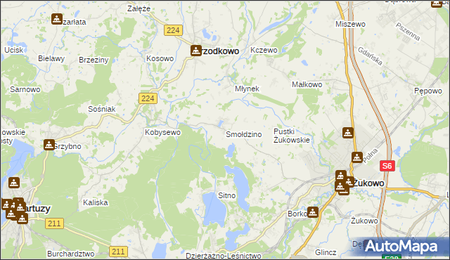 mapa Smołdzino gmina Przodkowo, Smołdzino gmina Przodkowo na mapie Targeo