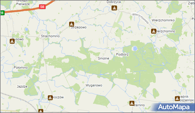 mapa Smolne gmina Będzino, Smolne gmina Będzino na mapie Targeo