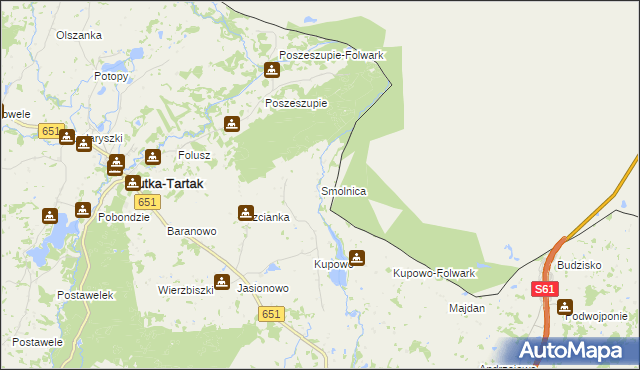 mapa Smolnica gmina Rutka-Tartak, Smolnica gmina Rutka-Tartak na mapie Targeo