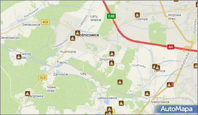 mapa Smolnica gmina Sośnicowice, Smolnica gmina Sośnicowice na mapie Targeo